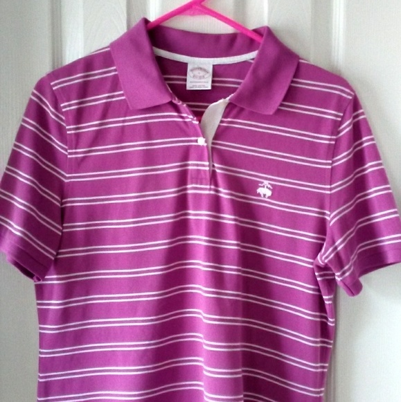 Brooks Brothers Pink White Stripe Polo Shirt Top L - Picture 3 of 5